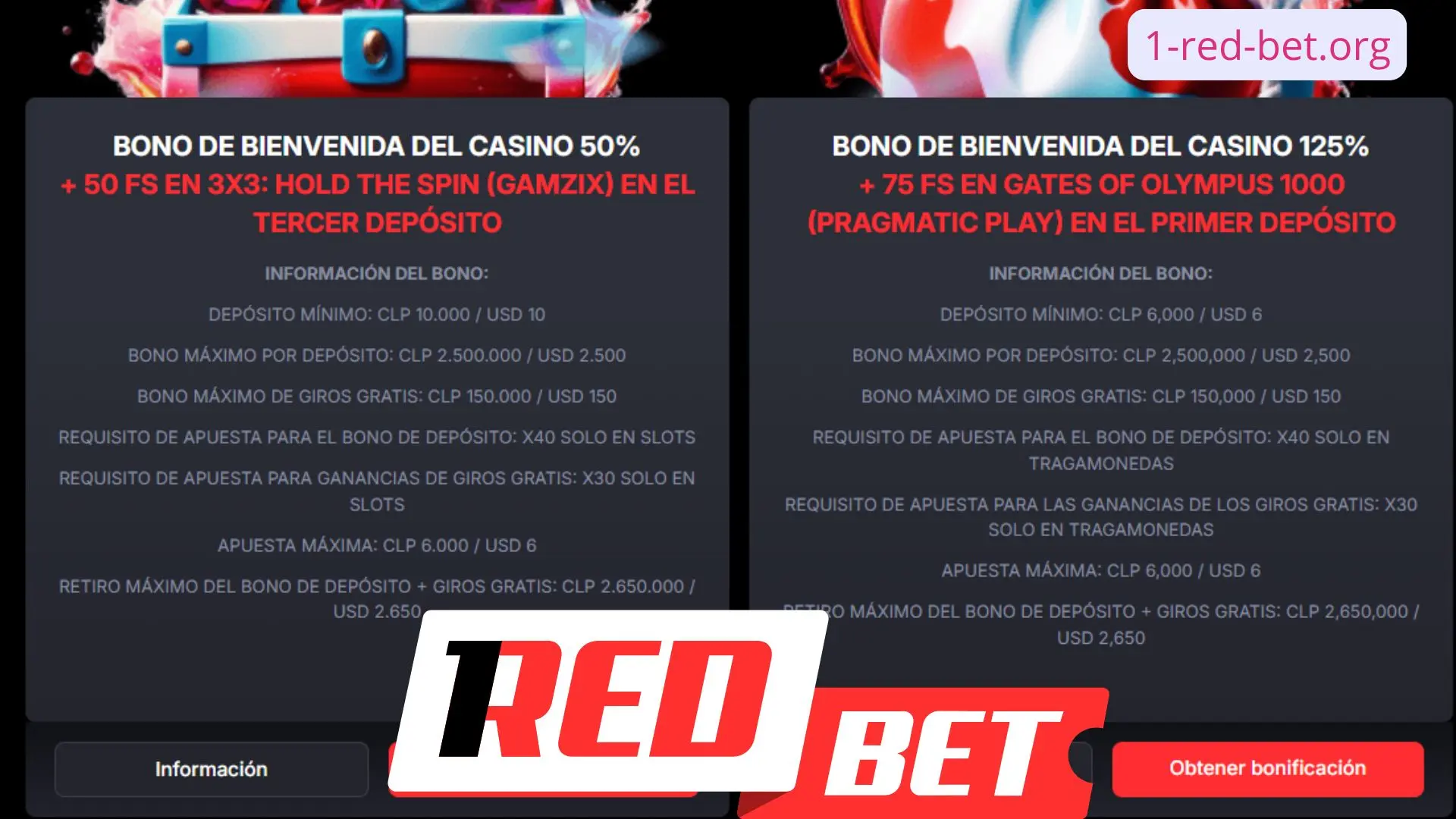 Bonos de bienvenida y condiciones promocionales de 1RedBet Chile
