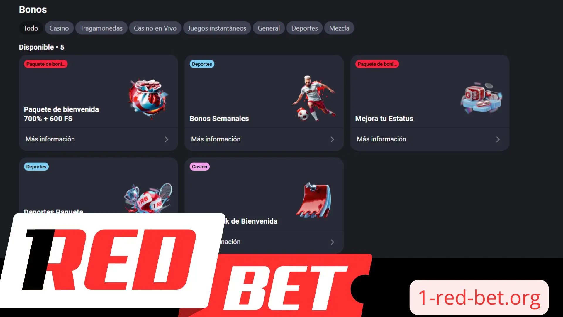 C&oacute;digo promocional y bonos de 1RedBet