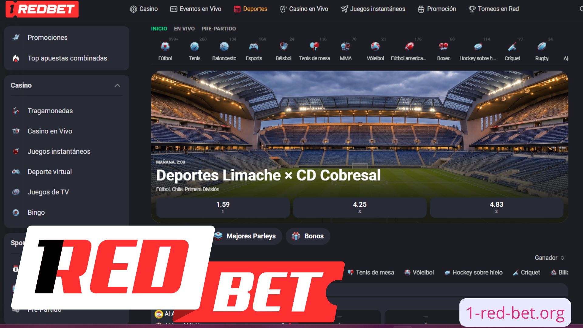 Casa de apuestas deportivas 1RedBet con eventos y cuotas en vivo